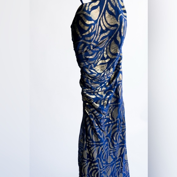 AIDON MATTOX One Shoulder Blue and Gold Dress​ - Picture 12 of 16